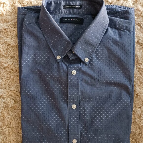Tommy Hilfiger Men's XL Long Sleeve Button Down Shirt Grey White Dots Casual - Picture 1 of 5